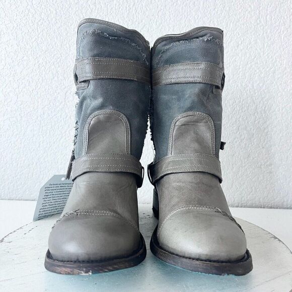NEW Lane Boots Womens Gray Leather Canvas Mid-Calf Western Moto Style Zip Size 8 - Picture 6 of 12
